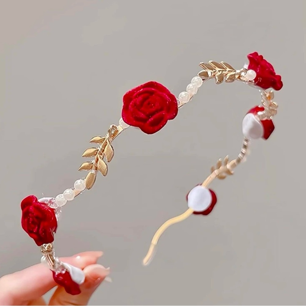 Elegant Red Floral Headband